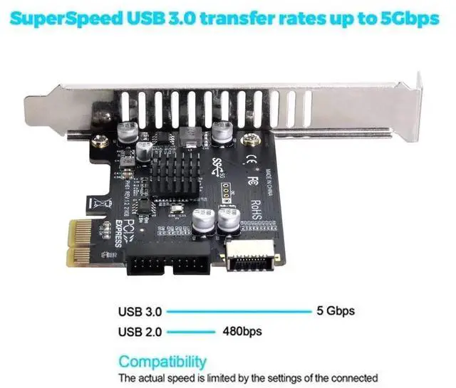 Alt view image 3 of 7 - AJMRTC PCIE 1X Express Expansion Card with VL805 Chipset, Output TypeE USB3.1 FrontPanel Socket & USB2.0 Header, 5Gbps USB Internal Port Adapter for Desktop Motherboard PC Case Mod Upgrade