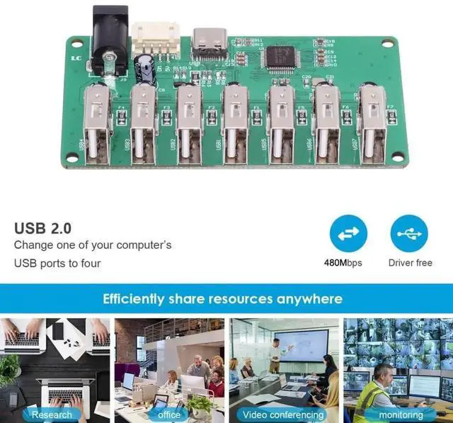 Alt view image 7 of 7 - AJMRTC Bare PCB 7Port USBA Hub Board, USBC + PH2.0mm DC Power Input, Powered USB Hub Module Without Housing, for Industrial Peripherals: Keyboard, Mouse, Scanner, Printer