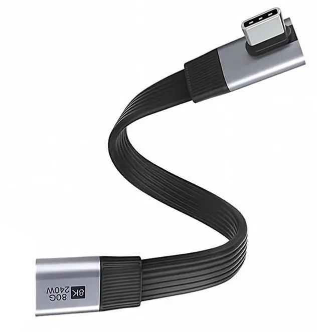 Main image of AJMRTC 20cm USB5.0 Flat Slim FPC 90Degree Angled Extension Cable, MaletoFemale 80Gbps FullFunction Cord, 240W PD Charging, 16K@30Hz 8K@60Hz & 5K@60Hz Video, Compatible with Thunderbolt 3/4/5 for L