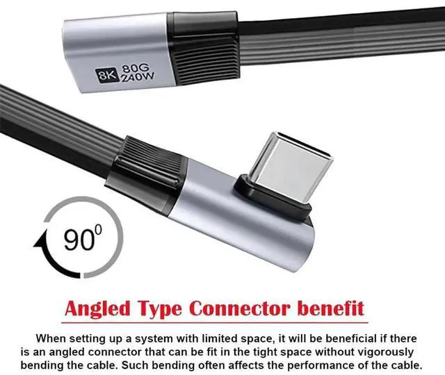 Alt view image 7 of 7 - AJMRTC 20cm USB5.0 Flat Slim FPC 90Degree Angled Extension Cable, MaletoFemale 80Gbps FullFunction Cord, 240W PD Charging, 16K@30Hz 8K@60Hz & 5K@60Hz Video, Compatible with Thunderbolt 3/4/5 for L