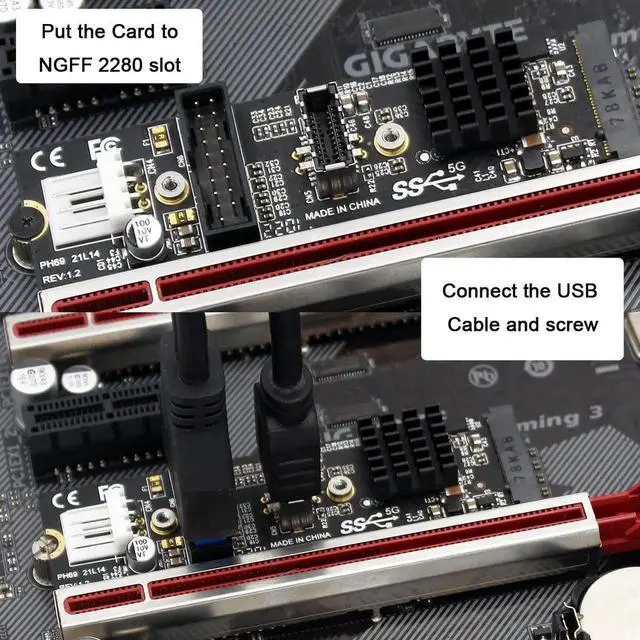 Alt view image 5 of 7 - AJMRTC NGFF M.2 MKey USB Expansion Card with VL805 Chipset, Output USB3.1 5Gbps TypeE FrontPanel Socket & USB2.0 Header, Internal USBC Port Adapter for Desktop Motherboard PC CaseMod Upgrade