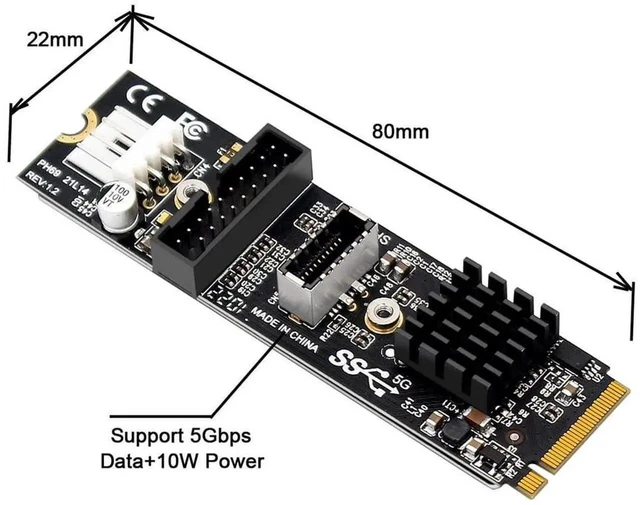 Alt view image 2 of 7 - AJMRTC M.2 NGFF MKey USB Expansion Card with VL805 Chip, 5Gbps USB3.1 TypeE FrontPanel Socket & USB2.0 Header Adapter, Convert MKey Slot to Internal USBC Port for Desktop Motherboard PC Case Mod
