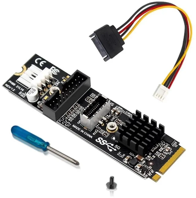 Alt view image 3 of 7 - AJMRTC M.2 NGFF MKey USB Expansion Card with VL805 Chip, 5Gbps USB3.1 TypeE FrontPanel Socket & USB2.0 Header Adapter, Convert MKey Slot to Internal USBC Port for Desktop Motherboard PC Case Mod