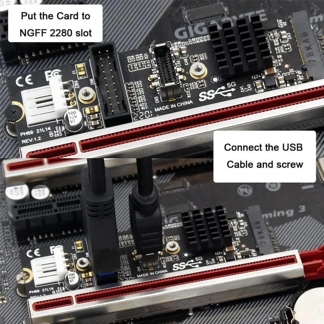 Alt view image 6 of 7 - AJMRTC M.2 NGFF MKey USB Expansion Card with VL805 Chip, 5Gbps USB3.1 TypeE FrontPanel Socket & USB2.0 Header Adapter, Convert MKey Slot to Internal USBC Port for Desktop Motherboard PC Case Mod