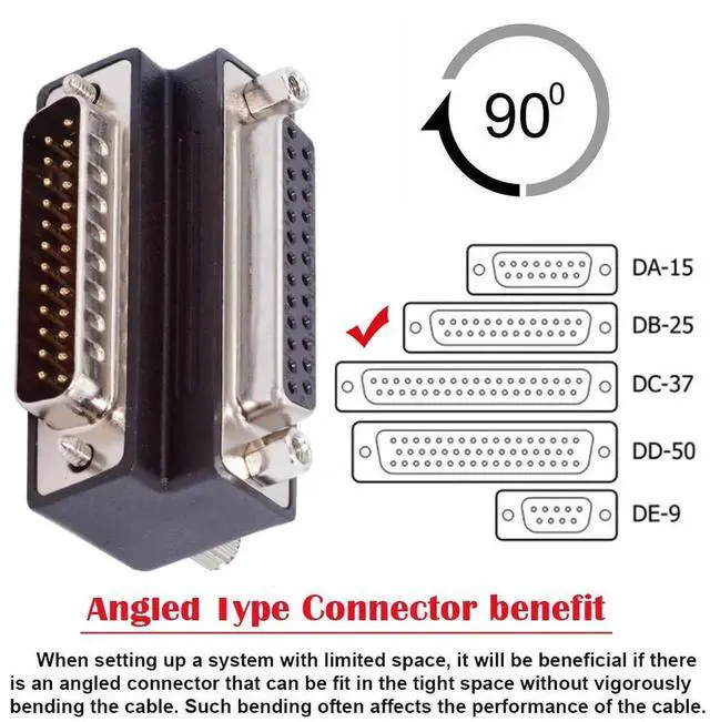Alt view image 5 of 7 - AJMRTC 90Degree DownAngled DB25 DSUB Parallel LPT AES/EBU Adapter, MaleNut to FemaleScrew DB25 Extension Connector for Industrial Controller, Printer, Audio AES/EBU Signal Transmission
