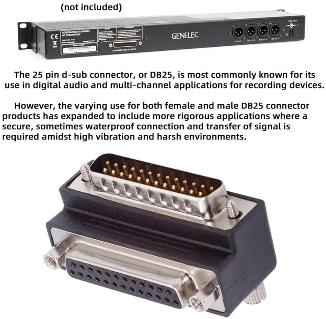 Alt view image 3 of 7 - AJMRTC 90Degree DownAngled DB25 DSUB Parallel LPT AES/EBU Adapter, MaleNut to FemaleScrew DB25 Extension Connector for Industrial Controller, Printer, Audio AES/EBU Signal Transmission