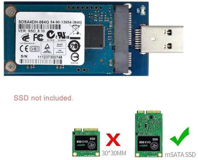 Alt view image 6 of 7 - AJMRTC Mini PCIE mSATA to USB3.0 External SSD Adapter Card with Enclosure, NGFF mSATA to USBA Converter Module for mSATA SSD Portable External Storage DIY Build