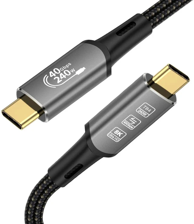 Alt view image 3 of 4 - AJMRTC 9.8FT (3M) USB4 Thunderbolt 4 USBC Cable, 40Gbps HighSpeed Data, 240W PD3.1 EPR 5A Fast Charging, 8K@60Hz Video Output, GoldPlated Connector for Laptop, External SSD, Monitor, Docking Statio