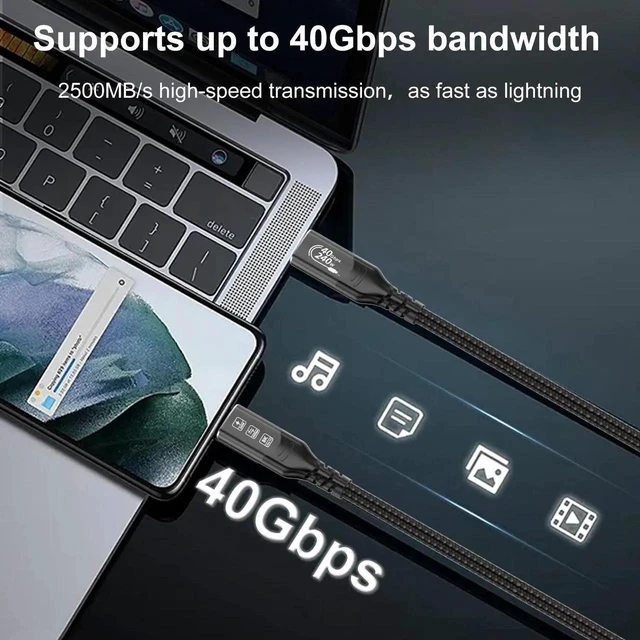 Alt view image 2 of 4 - AJMRTC 9.8FT (3M) USB4 Thunderbolt 4 USBC Cable, 40Gbps HighSpeed Data, 240W PD3.1 EPR 5A Fast Charging, 8K@60Hz Video Output, GoldPlated Connector for Laptop, External SSD, Monitor, Docking Statio