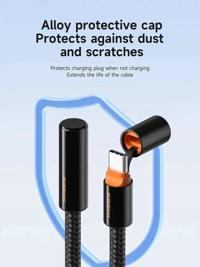 Alt view image 6 of 7 - AJMRTC 6.6ft USBC Cable with Magnetic Protective Cap, 240W PD3.1 Fast Charging 480Mbps Data Transfer Cable, USBC to USBC Charger Cord for iPhone 15 16 17 Pro Max, iPad, MacBook Pro, BlackOrange