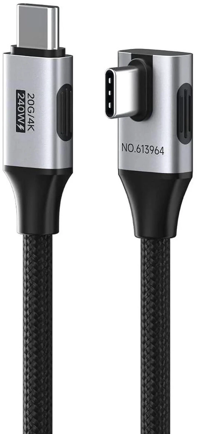 Main image of AJMRTC 4.9FT Vertical 90Degree RightAngle Braided USB4 V2.0 USBC Cable, 80Gbps HighSpeed, 240W PD Fast Charging, 8K@60Hz Video Cord, Compatible with Thunderbolt 5/4 for iPhone 15 16 17 Pro Max,