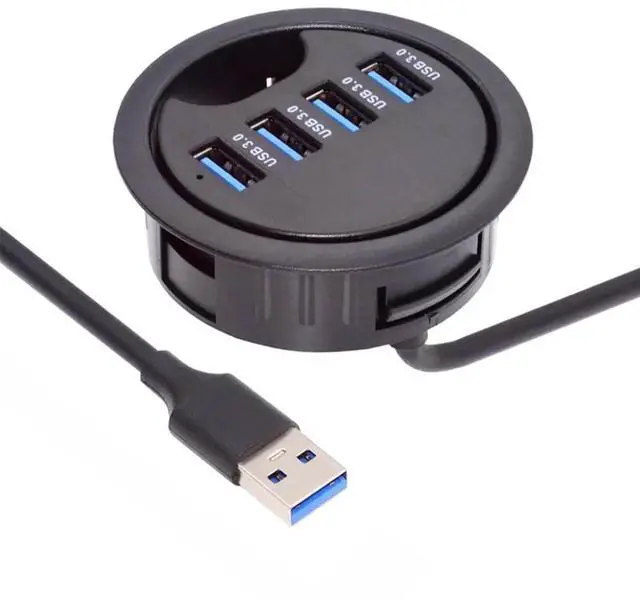 Main image of AJMRTC 60mm Desk Grommet Dock Station, 4Port USB3.0 Hub USB Splitter, Desktop Table Hole Mount USB Docking Station for Office Home Gaming Desktop PC Cable Management
