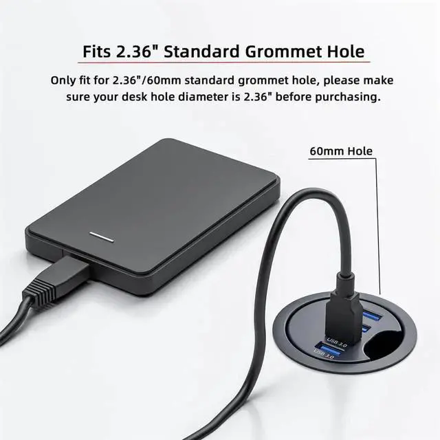 Alt view image 5 of 7 - AJMRTC 60mm Desk Grommet Dock Station, 4Port USB3.0 Hub USB Splitter, Desktop Table Hole Mount USB Docking Station for Office Home Gaming Desktop PC Cable Management