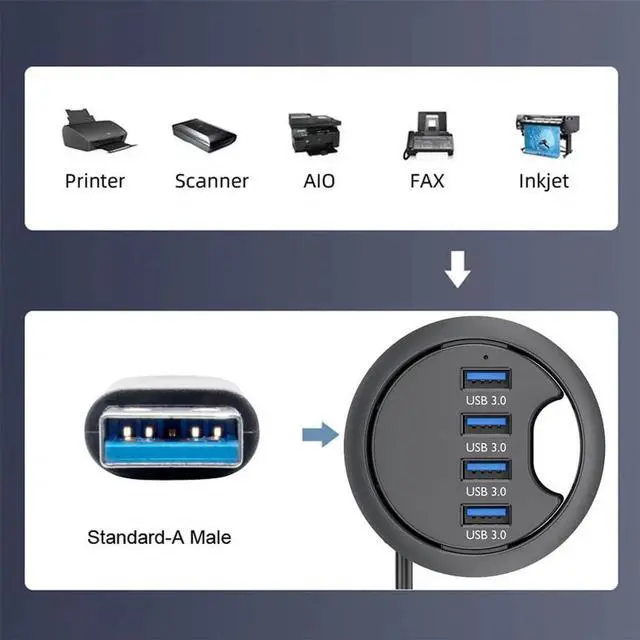 Alt view image 7 of 7 - AJMRTC 60mm Desk Grommet Dock Station, 4Port USB3.0 Hub USB Splitter, Desktop Table Hole Mount USB Docking Station for Office Home Gaming Desktop PC Cable Management