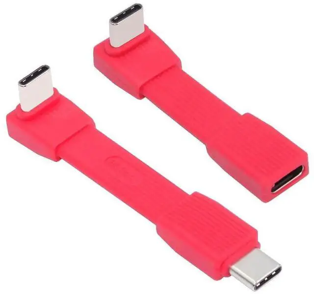 Main image of AJMRTC 2Pack USB5.0 Flat Slim FPC UpAngled 90Degree Extension Cables, 80Gbps, 240W PD Charging, 16K@30Hz 8K@60Hz 5K Video, MaletoMale & MaletoFemale Set, Red, Compatible with USB4.0, Thunderbol