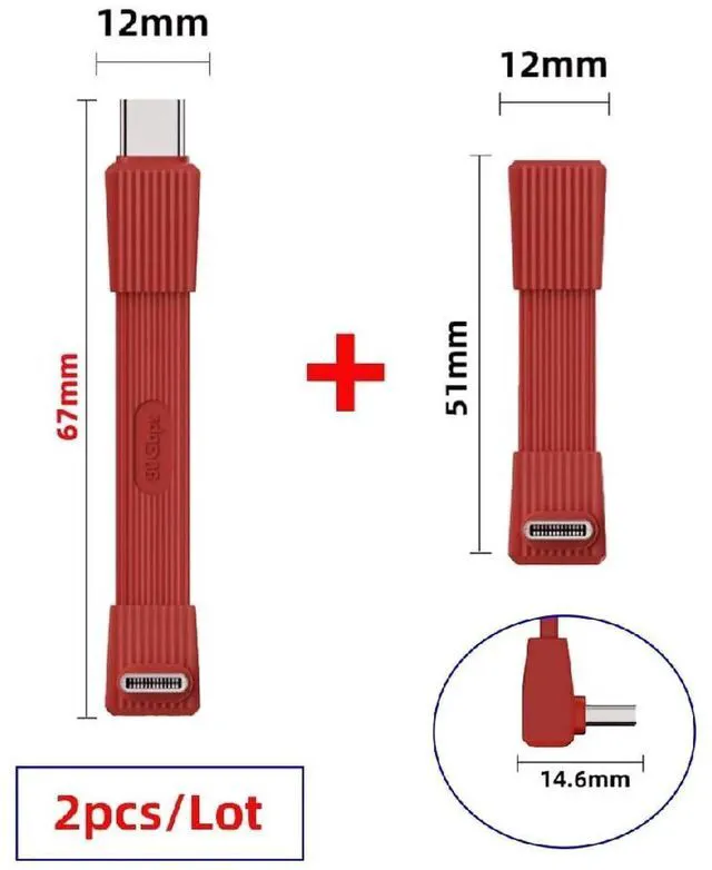 Alt view image 7 of 7 - AJMRTC 2Pack USB5.0 Flat Slim FPC UpAngled 90Degree Extension Cables, 80Gbps, 240W PD Charging, 16K@30Hz 8K@60Hz 5K Video, MaletoMale & MaletoFemale Set, Red, Compatible with USB4.0, Thunderbol