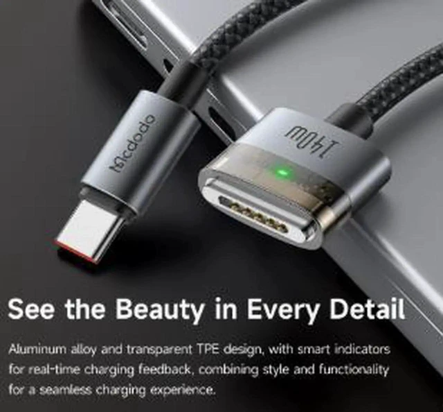 Alt view image 3 of 4 - AJMRTC 6.6FT (2M) USBC to MagSafe3 Cable, 140W PD3.1 Fast Charging Magnetic Charger Cord, AluminumAlloy Connector, NylonBraided Cable for MacBook Pro, MacBook Air MagneticPort Laptops