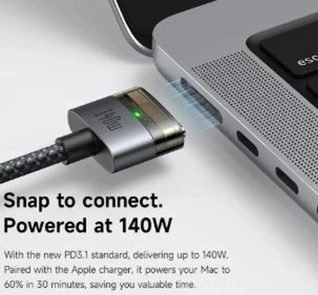 Alt view image 4 of 4 - AJMRTC 6.6FT (2M) USBC to MagSafe3 Cable, 140W PD3.1 Fast Charging Magnetic Charger Cord, AluminumAlloy Connector, NylonBraided Cable for MacBook Pro, MacBook Air MagneticPort Laptops