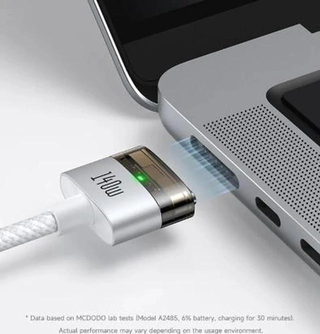 Alt view image 3 of 3 - USB-C to MagSafe 3 Cable 6.6FT (2M), 140W PD 3.1 Fast Charging Cable, Magnetic Charging Cable for MacBook Pro/Air, Aluminum Alloy Connector with Nylon Braided Design White