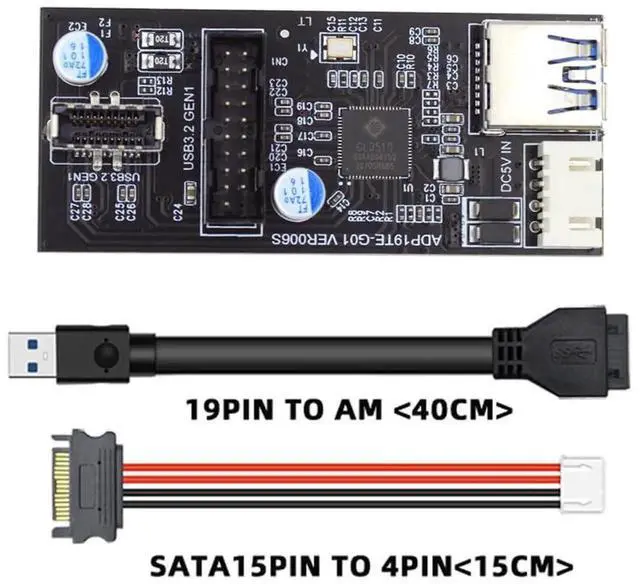 Alt view image 3 of 7 - AJMRTC 1to2 Splitter Riser Card, 5Gbps Single 19/20Pin Internal Header to USB3.0 20Pin & TypeE Dual Female Ports PCBA Adapter for Motherboard FrontPanel USB Port Expansion