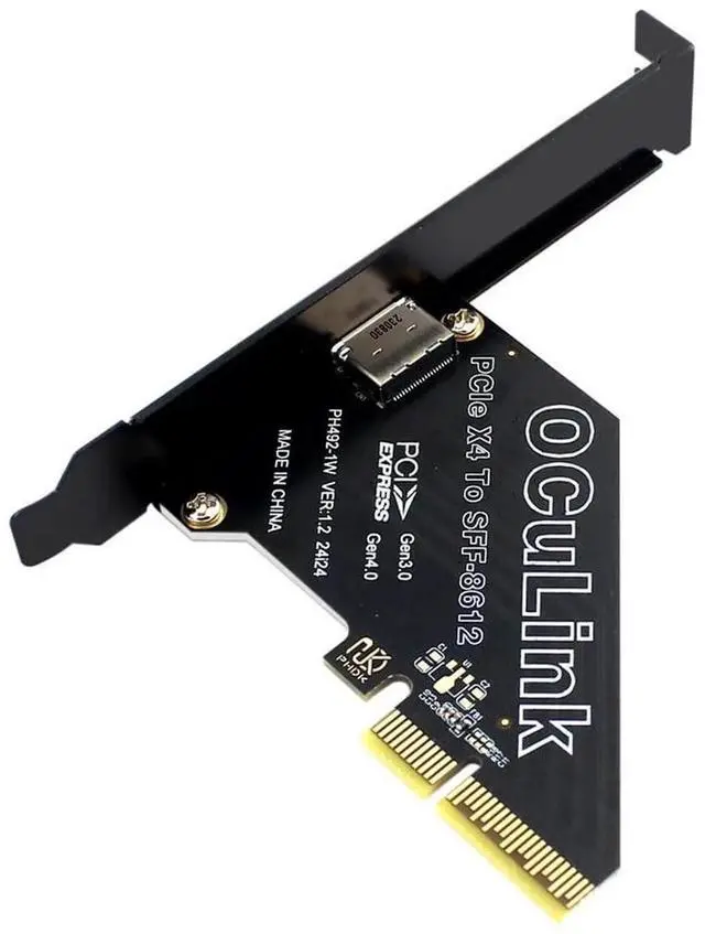 Main image of AJMRTC PCIe 4.0 X4 to Oculink SFF8611/8612 Expansion Riser Card with 8cm / 12cm Slot Bracket, PCIExpress Gen4 x4 to OCuLink Adapter for U.2 NVMe SSD, eGPU Dock, Desktop PC Hardware Mod