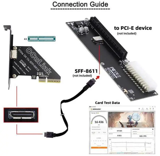 Alt view image 6 of 7 - AJMRTC PCIe 4.0 X4 to Oculink SFF8611/8612 Expansion Riser Card with 8cm / 12cm Slot Bracket, PCIExpress Gen4 x4 to OCuLink Adapter for U.2 NVMe SSD, eGPU Dock, Desktop PC Hardware Mod