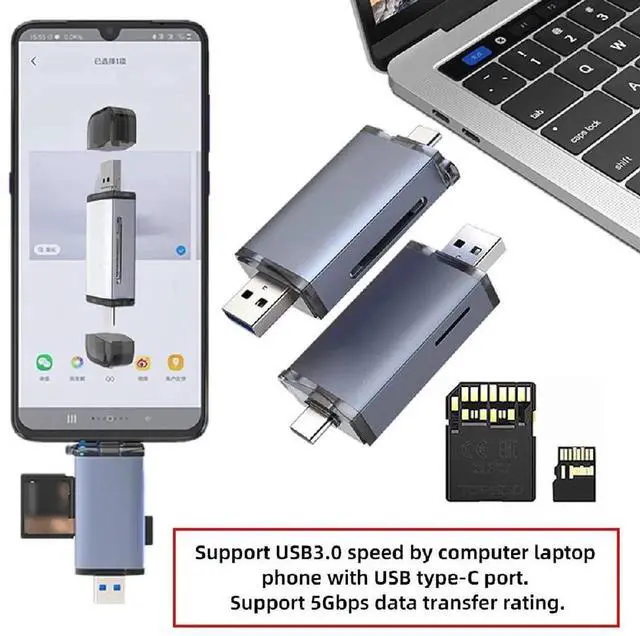 Alt view image 3 of 7 - AJMRTC USB3.0 TypeA & TypeC UHSIII UHSII SD4.0 Card Reader Writer, SD TF MicroSD Memory Card Adapter for Camera, Laptop, Tablet, Smartphone, HighSpeed Photo Video Data Transfer