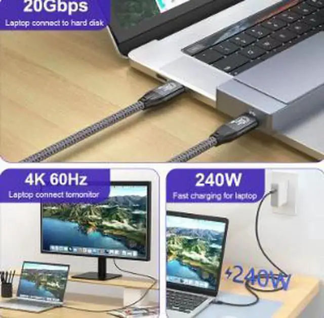 Alt view image 2 of 4 - AJMRTC USBC to USBC Cable 16.4FT(5M), USB 3.2 Gen2 FullFunction Cable,20Gbps Data Sync,PD3.1 240W 5A Fast Charging EMarker Chip,4K@60Hz Video for Laptop,SSD,Monitor,Docking Station,Compatible with