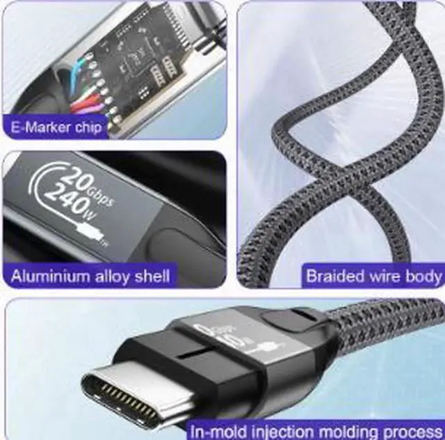 Alt view image 3 of 4 - AJMRTC USBC to USBC Cable 16.4FT(5M), USB 3.2 Gen2 FullFunction Cable,20Gbps Data Sync,PD3.1 240W 5A Fast Charging EMarker Chip,4K@60Hz Video for Laptop,SSD,Monitor,Docking Station,Compatible with
