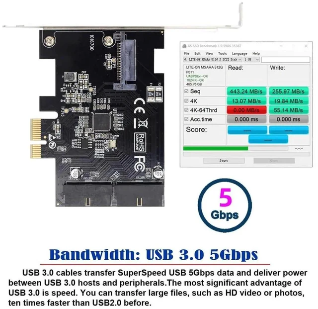 Alt view image 4 of 7 - AJMRTC PCIE 1X to USB 3.0 Front Panel Header Adapter Card, VL805 Chipset, 5Gbps 19Pin 20Pin USB3.0 Internal Header, PCIe 1X Expansion Card for Desktop PC Motherboard