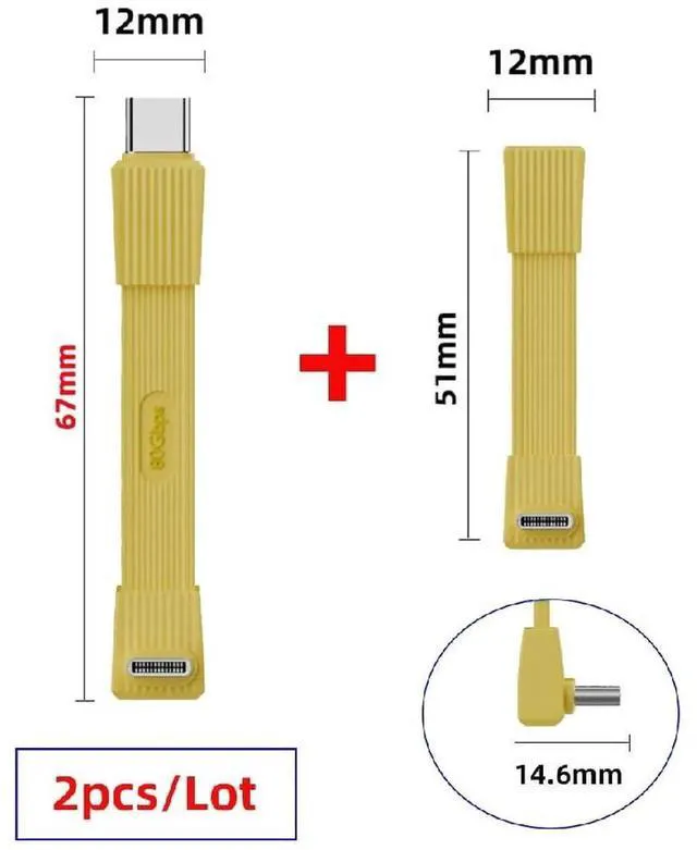 Alt view image 5 of 7 - AJMRTC 2Pack USB5.0 FPC Flat Slim USBC Cable, UpAngled 90Degree MaletoMale & MaletoFemale Extension,80Gbps,PD3.1 240W,16K 8K@60Hz 5K Video,Compatible with USB4.0 Thunderbolt,Yellow