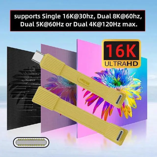Alt view image 7 of 7 - AJMRTC 2Pack USB5.0 FPC Flat Slim USBC Cable, UpAngled 90Degree MaletoMale & MaletoFemale Extension,80Gbps,PD3.1 240W,16K 8K@60Hz 5K Video,Compatible with USB4.0 Thunderbolt,Yellow