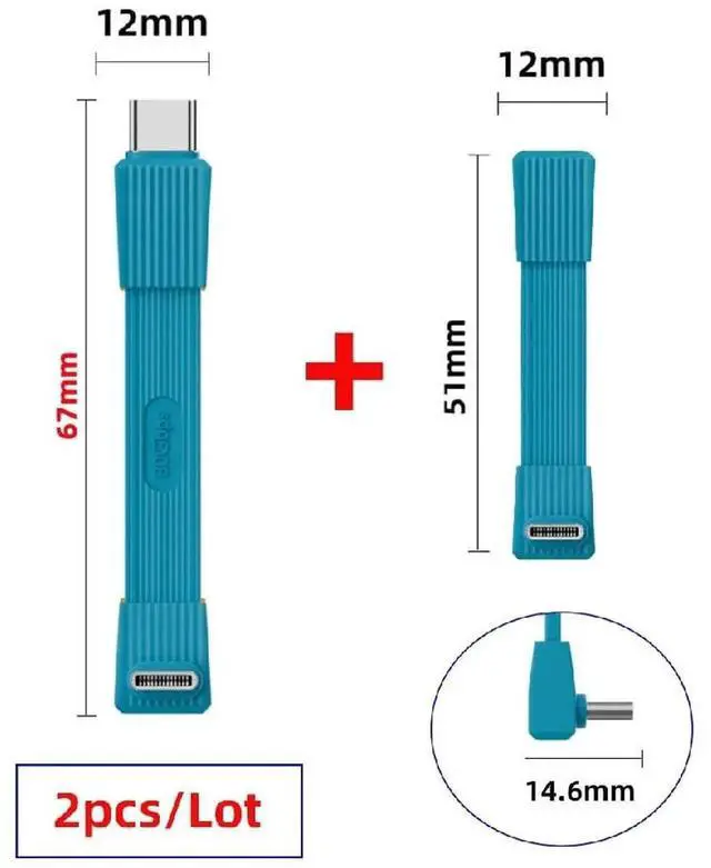 Alt view image 7 of 7 - AJMRTC 2Pack USB5.0 FPC Flat Slim USBC Cable, UpAngled 90Degree MaletoMale & MaletoFemale Extension,80Gbps,PD3.1 240W,16K 8K@60Hz 5K Video,Compatible with USB4.0 Thunderbolt,Blue