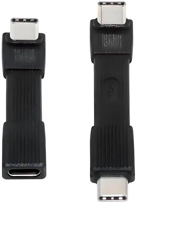 Main image of AJMRTC 2Pack USB5.0 FPC Flat Slim USBC Cable, UpAngled 90Degree MaletoMale & MaletoFemale Extension,80Gbps,PD3.1 240W,16K 8K@60Hz 5K Video,Compatible with USB4.0 Thunderbolt,Black