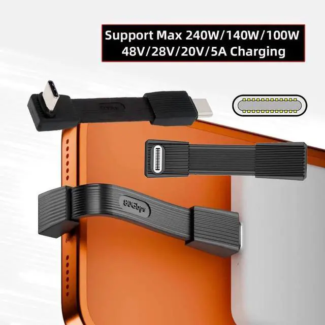 Alt view image 2 of 7 - AJMRTC 2Pack USB5.0 FPC Flat Slim USBC Cable, UpAngled 90Degree MaletoMale & MaletoFemale Extension,80Gbps,PD3.1 240W,16K 8K@60Hz 5K Video,Compatible with USB4.0 Thunderbolt,Black