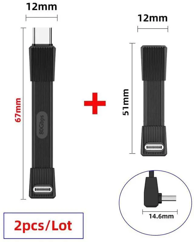 Alt view image 6 of 7 - AJMRTC 2Pack USB5.0 FPC Flat Slim USBC Cable, UpAngled 90Degree MaletoMale & MaletoFemale Extension,80Gbps,PD3.1 240W,16K 8K@60Hz 5K Video,Compatible with USB4.0 Thunderbolt,Black