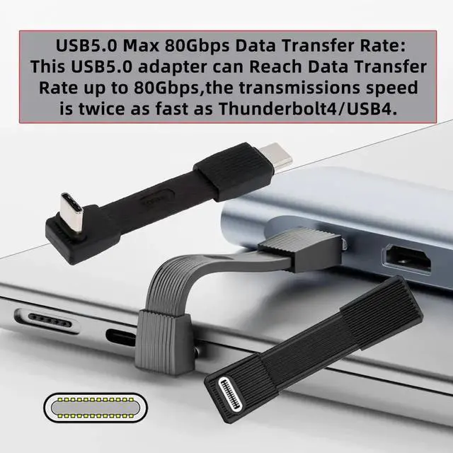 Alt view image 4 of 7 - AJMRTC 2Pack USB5.0 FPC Flat Slim USBC Cable, UpAngled 90Degree MaletoMale & MaletoFemale Extension,80Gbps,PD3.1 240W,16K 8K@60Hz 5K Video,Compatible with USB4.0 Thunderbolt,Black