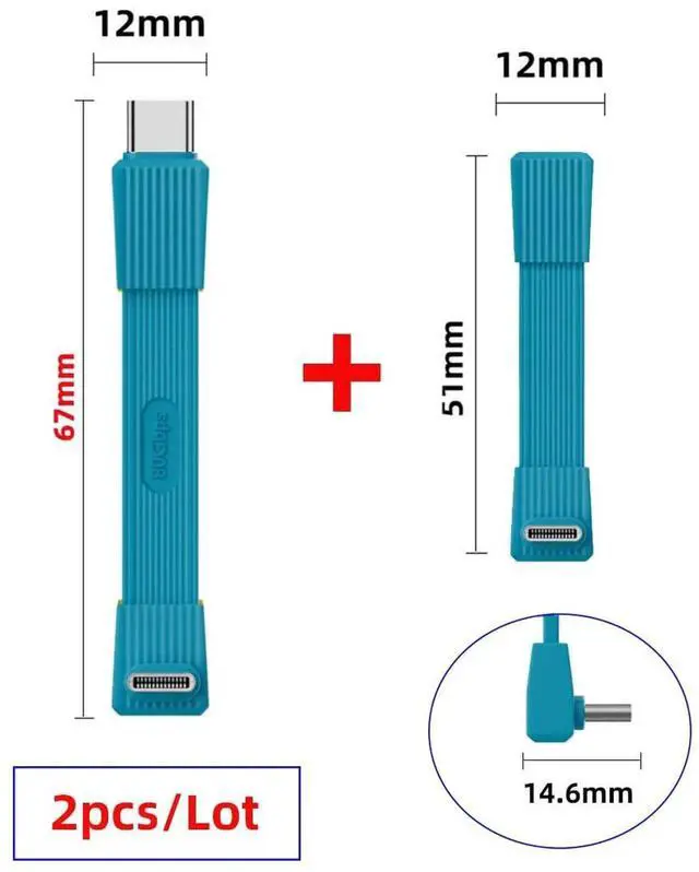 Alt view image 2 of 7 - AJMRTC 2Pack USB5.0 FPC Flat Slim USBC Extension Cable, UpAngled 90Degree MaletoMale & MaletoFemale, 80Gbps PD3.1 240W,16K 8K@60Hz 5K Video,Compatible with USB4.0 Thunderbolt,Blue