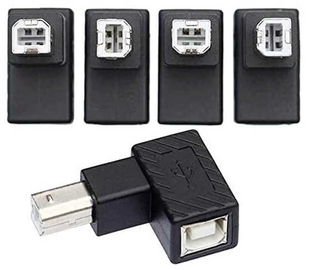 Main image of AJMRTC 4Pack USB 2.0 TypeB Male to Female 90Degree Adapter, Horizontal & Vertical Angled Connector, 480Mbps for Printer, Scanner, External Disk & USBB Peripherals