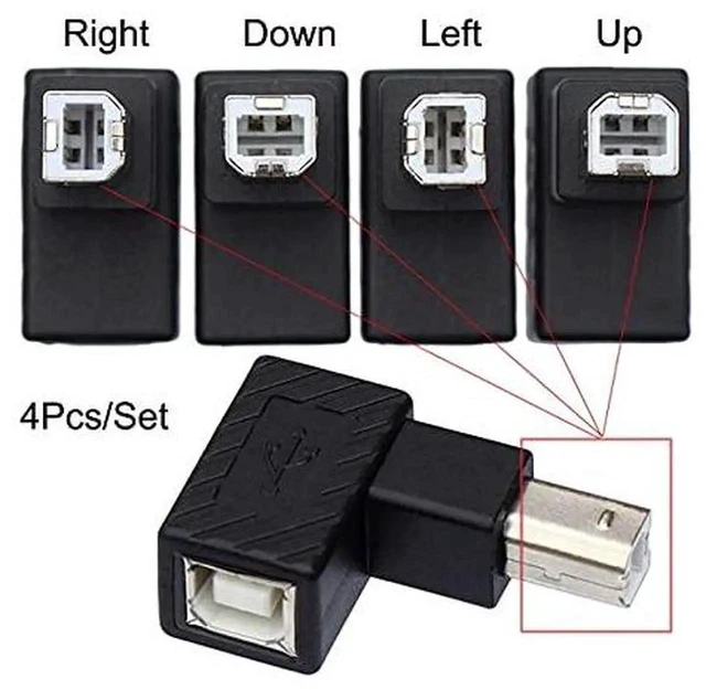 Alt view image 4 of 6 - AJMRTC 4Pack USB 2.0 TypeB Male to Female 90Degree Adapter, Horizontal & Vertical Angled Connector, 480Mbps for Printer, Scanner, External Disk & USBB Peripherals