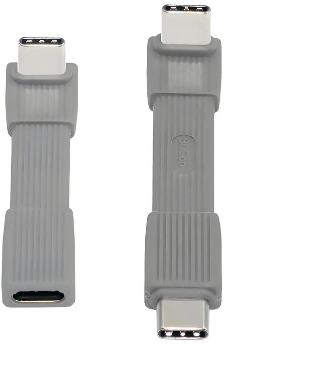 Main image of AJMRTC 2Pack USB5.0 FPC Flat Slim USBC Extension Cable, UpAngled 90Degree MaletoMale & MaletoFemale,80Gbps PD3.1 240W,16K 8K@60Hz 5K Video,Compatible with USB4.0 Thunderbolt,Grey