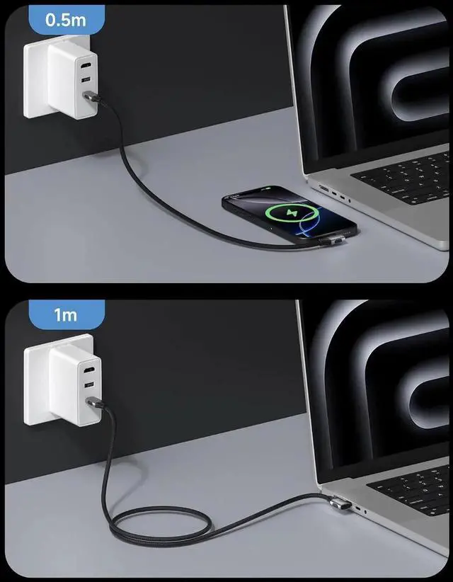 Alt view image 2 of 7 - AJMRTC RightAngle 90Degree Braided USB4 V2.0 USBC Cable 4.9FT,80Gbps 240W PD Fast Charging,8K@60Hz Video,Compatible with iPhone17 16 15 Pro Max,iPad Pro,MacBook,Thunderbolt 5/4