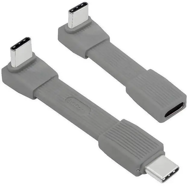 Main image of AJMRTC 2Pack USB5.0 FPC Flat Slim USBC Extension Cable, UpAngled 90Degree MaletoMale & MaletoFemale,80Gbps PD3.1 240W,16K 8K@60Hz 5K Video,Compatible with USB4.0 Thunderbolt,Grey