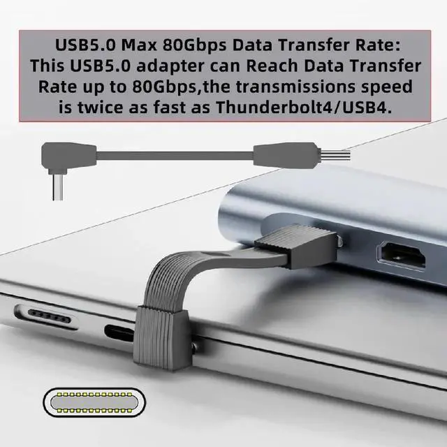 Alt view image 4 of 7 - AJMRTC 2Pack USB5.0 FPC Flat Slim USBC Extension Cable, UpAngled 90Degree MaletoMale & MaletoFemale,80Gbps PD3.1 240W,16K 8K@60Hz 5K Video,Compatible with USB4.0 Thunderbolt,Grey