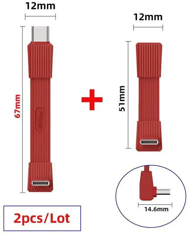 Alt view image 7 of 7 - AJMRTC 2Pack USB5.0 FPC Flat Slim USBC Extension Cable, UpAngled 90Degree MaletoMale & MaletoFemale,80Gbps PD3.1 240W,16K 8K@60Hz 5K Video,Compatible with USB4.0 Thunderbolt,Red