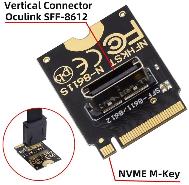 Alt view image 6 of 7 - AJMRTC M.2 MKey 2230 to OCuLink SFF8612 SFF8611 Vertical Host Adapter, PCIE4.0 x4 64Gbps NVMe Adapter for U.2 NVMe SSD, External eGPU Expansion for Laptops & Handheld PCs