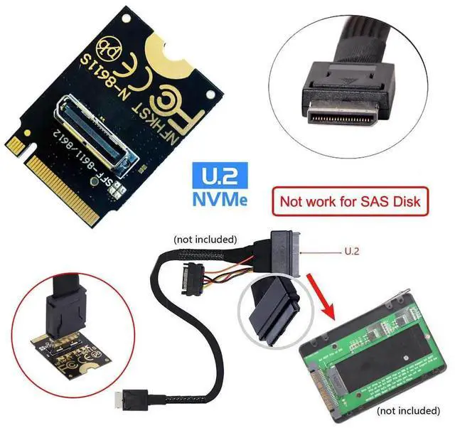 Alt view image 4 of 7 - AJMRTC M.2 MKey 2230 to OCuLink SFF8612 SFF8611 Vertical Host Adapter, PCIE4.0 x4 64Gbps NVMe Adapter for U.2 NVMe SSD, External eGPU Expansion for Laptops & Handheld PCs