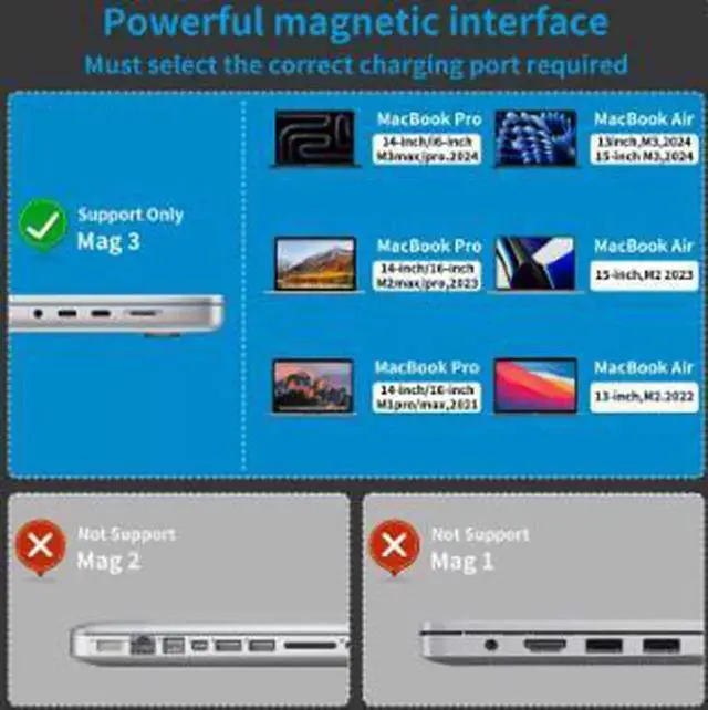 Alt view image 4 of 5 - AJMRTC USBC to MagSafe 3 Cable 6.6FT(2M), 140W PD Fast Charging Magnetic Charger Cord for MacBook Pro, Compatible with MacBook Air and USBC Power Adapters