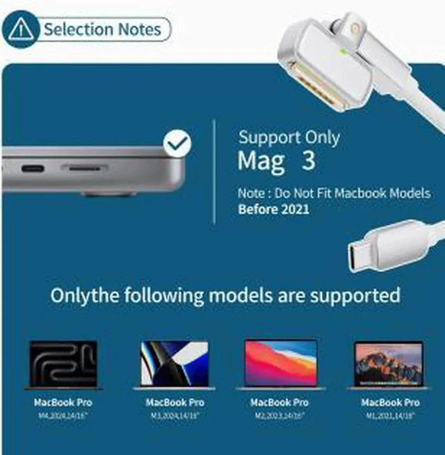 Alt view image 6 of 6 - AJMRTC USBC to MagSafe 3 Cable 6.6FT(2M),140W PD Fast Charging Cord with Rotatable Magnetic Connector for MacBook Pro Laptop,Compatible with Standard USBC Power Adapters