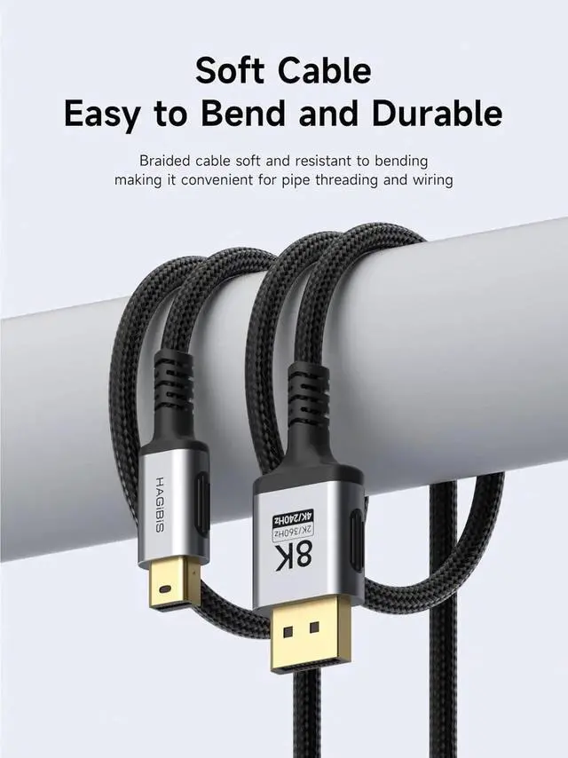 Alt view image 3 of 7 - AJMRTC BiDirectional Mini DisplayPort to DisplayPort 1.4 Cable 10FT,8K@60Hz 4K@240Hz 2K@360Hz Mini DP to DP Cord,Compatible with Thunderbolt 2,Gaming Laptop,MacBook,Monitor